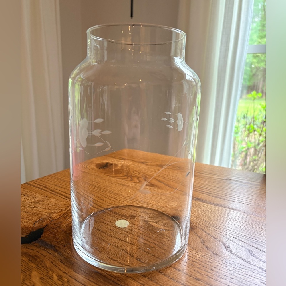 Princess House Clear Etched Glass large Heritage Decorative jar without lid!